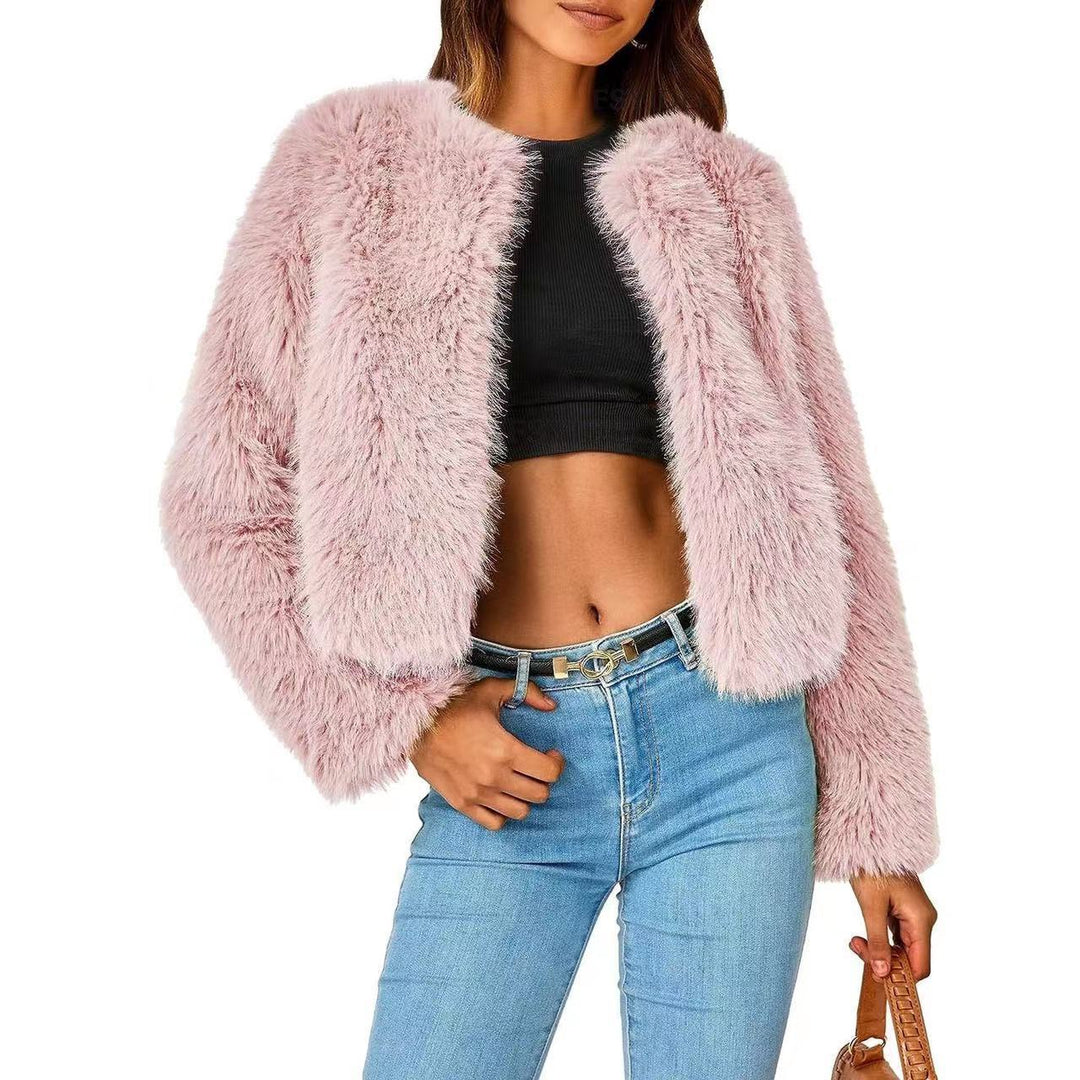 Damen Kuschelige Kurze Pelzjacke R&B