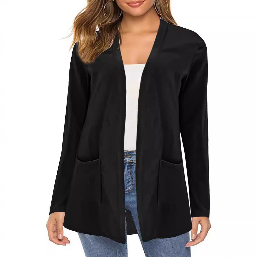 Damen Langarm Cardigan mit praktischen Taschen und offenem Schnitt R&B