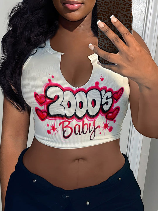 Damen Crop-Top mit auffälligem Schriftzug und lockerer Passform R&B