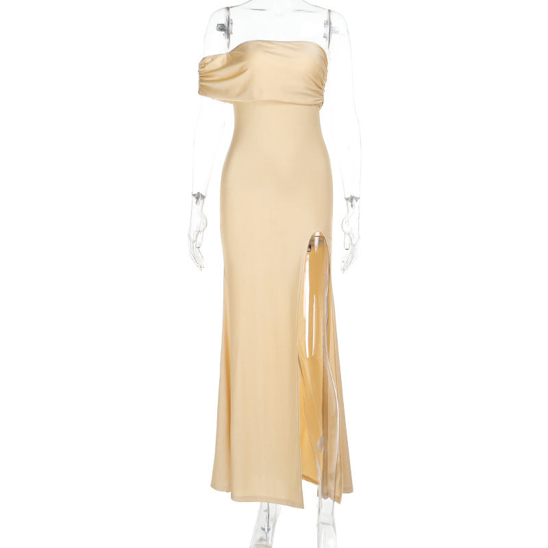 Damen elegantes Maxikleid mit verführerischem Schlitz und romantischem Wickeldetail R&B