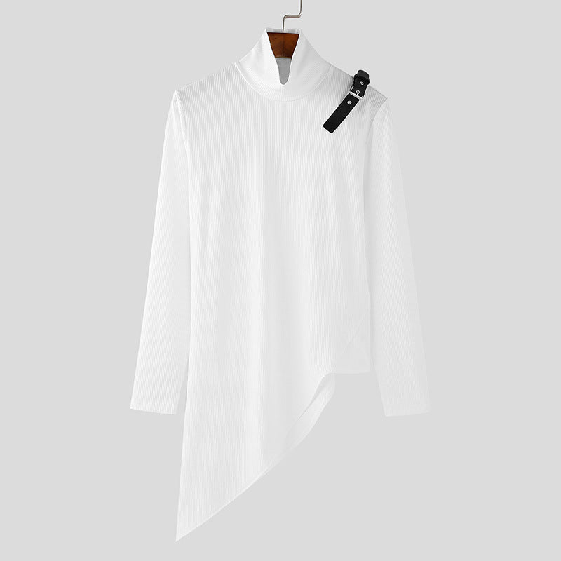 Damen nan asymmetrisches Longsleeve aus Feinstrick mit Stehkragen, diagonalem Saum und verstellbarem Schulterriemen R&B