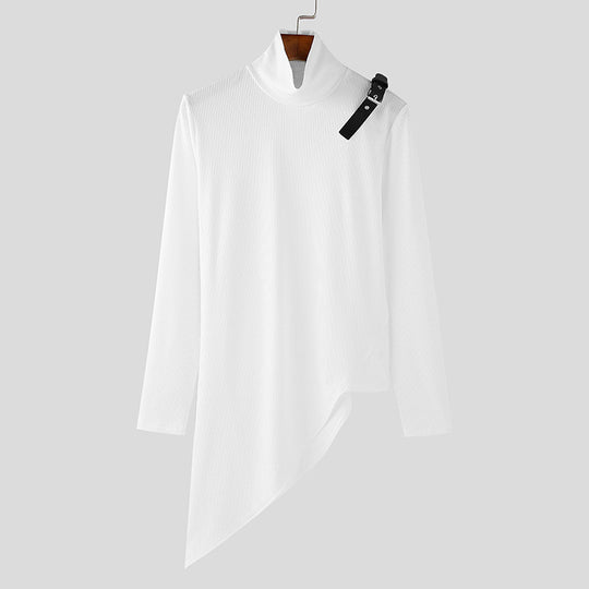 Damen nan asymmetrisches Longsleeve aus Feinstrick mit Stehkragen, diagonalem Saum und verstellbarem Schulterriemen R&B