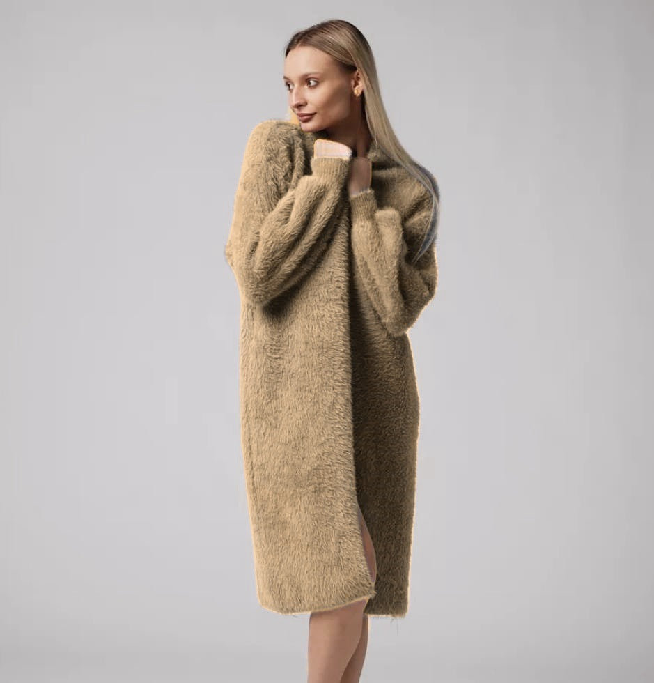 Damen Kuscheliger Strickmantel mit seitlichen Schlitzen und weitem Schnitt R&B