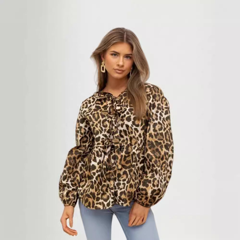 Damen Bluse mit Volantärmeln und Schleifenband R&B
