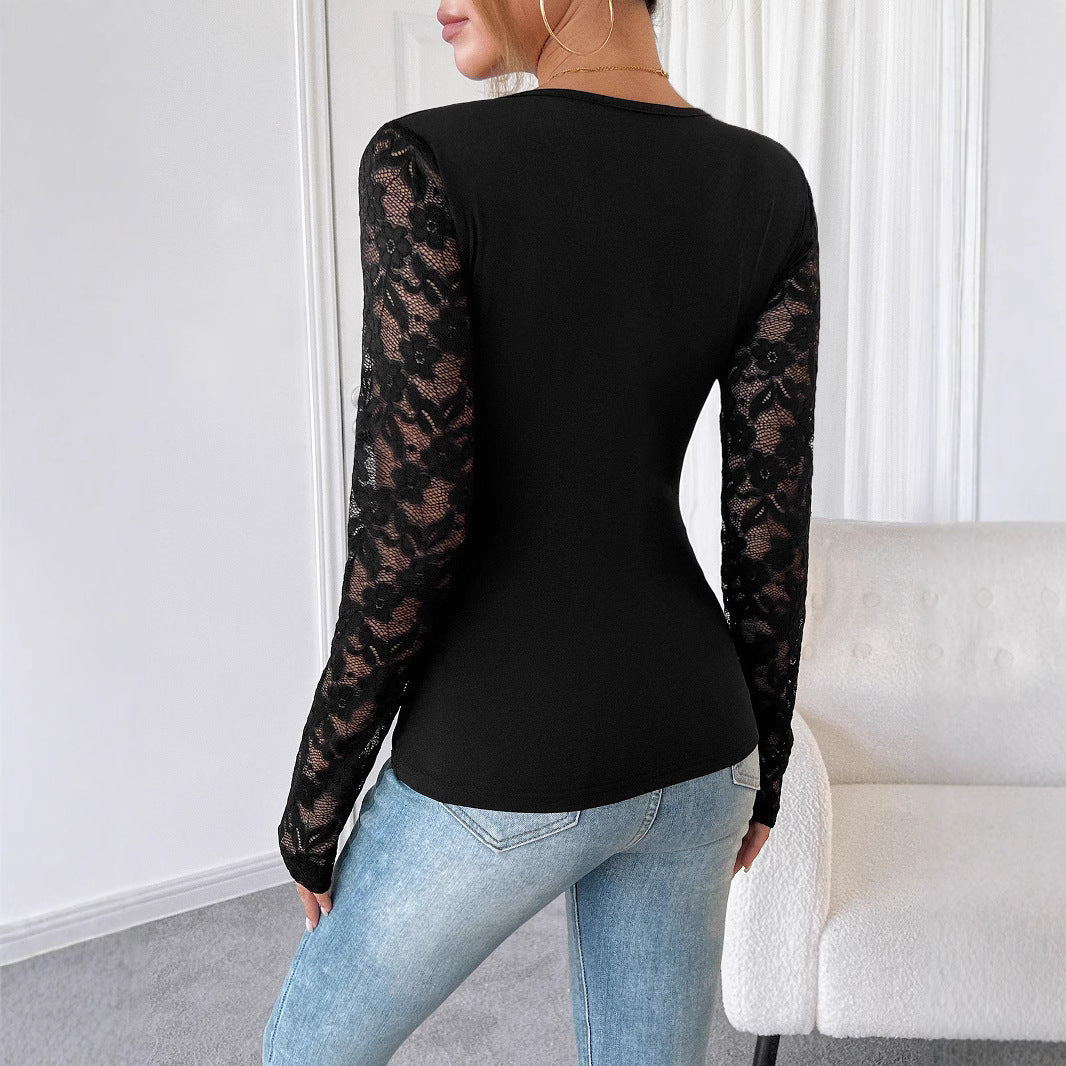 Damen Langarmbody mit elegantem Spitzenbesatz R&B