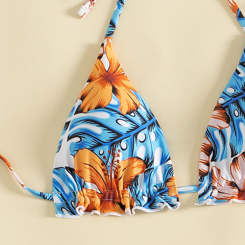 Damen Triangel-Bikini-Set mit floralem Muster und lässigem Tuch R&B