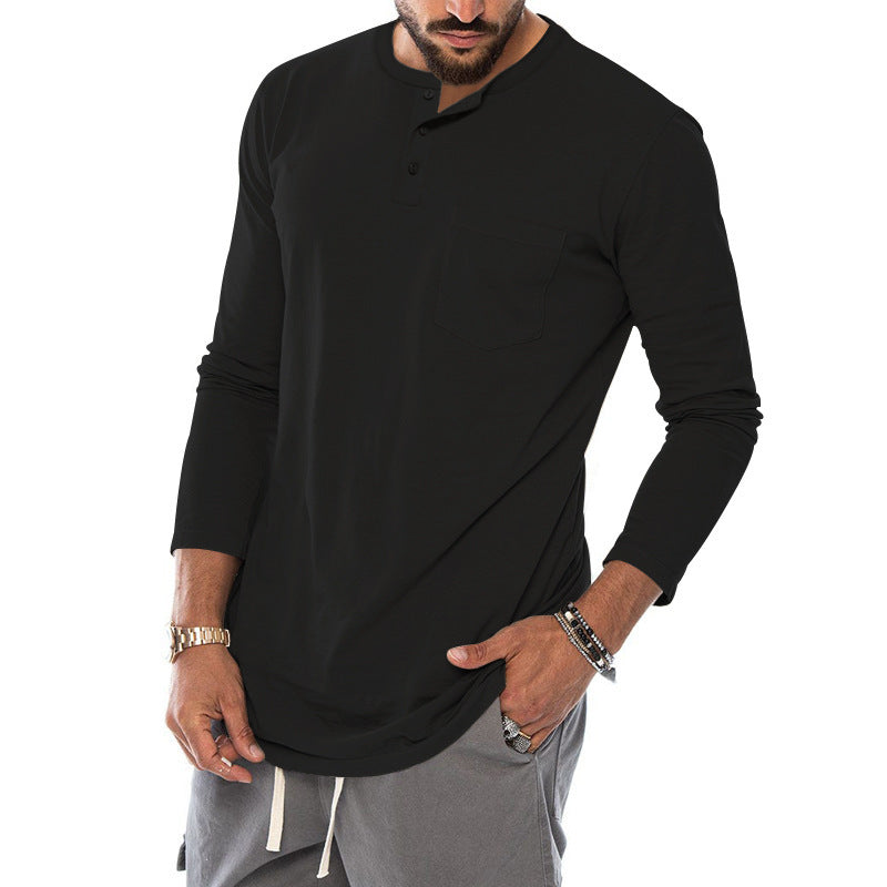 Herren Langarm-Henley-Shirt mit modischem Knopfverschluss und praktischer Brusttasche R&B