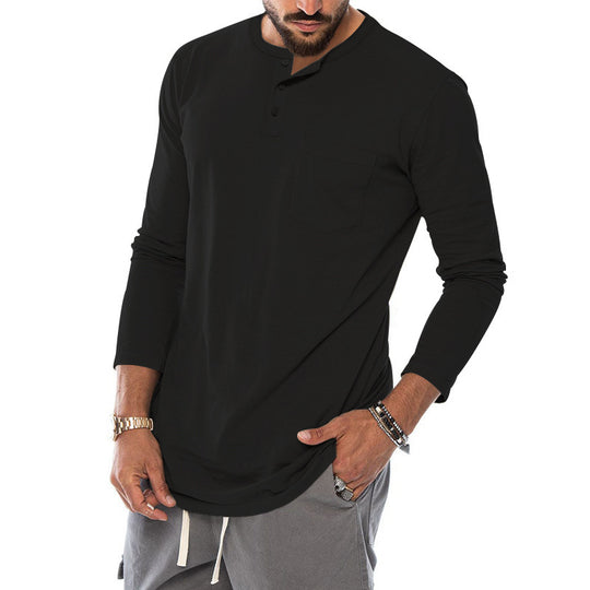 Herren Langarm-Henley-Shirt mit modischem Knopfverschluss und praktischer Brusttasche R&B