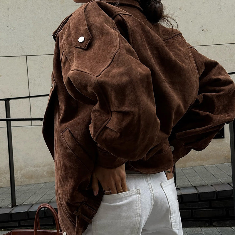 Damen Kunstlederjacke mit modernem Stehkragen und praktischen Reißverschlusstaschen R&B
