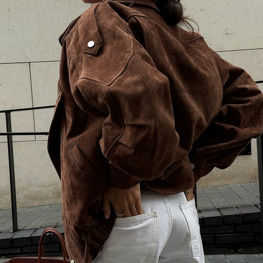 Damen Kunstlederjacke mit modernem Stehkragen und praktischen Reißverschlusstaschen R&B