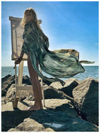 Damen elegantes Kaftan-Kleid mit einzigartigem Camouflage-Design und Taillengürtel R&B