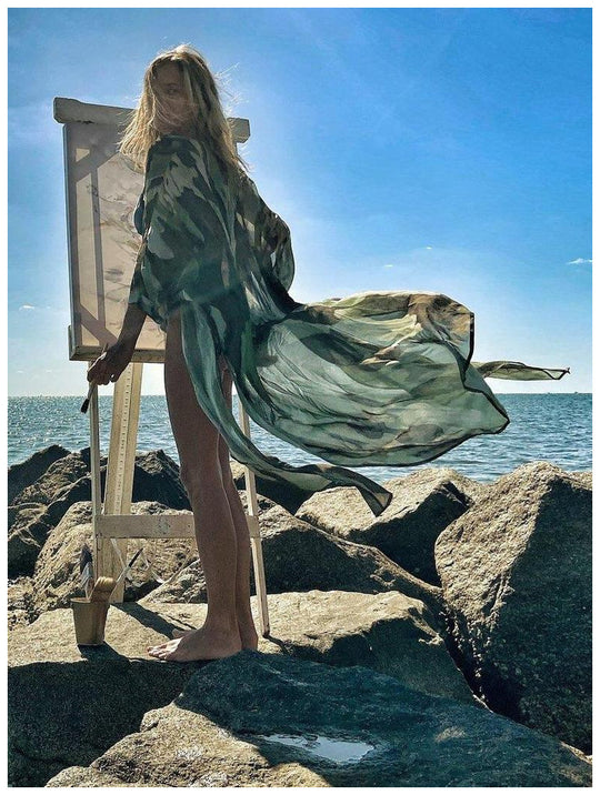 Damen elegantes Kaftan-Kleid mit einzigartigem Camouflage-Design und Taillengürtel R&B