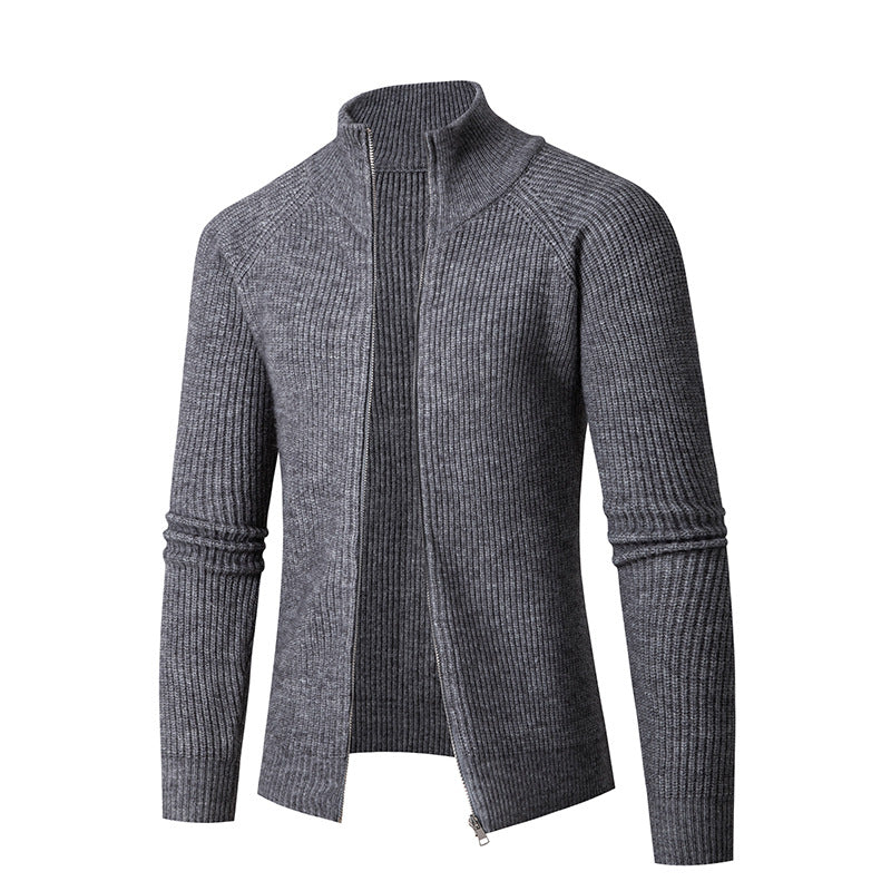 Herren Strickjacke mit hohem Kragen und feiner Rippstruktur R&B