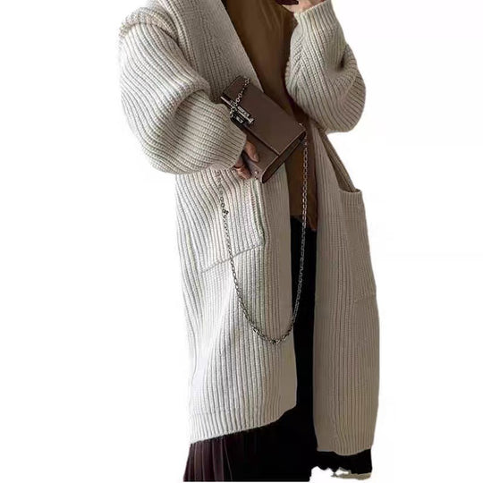 Damen Langer Strick-Cardigan mit tiefen Taschen und luftiger Passform R&B