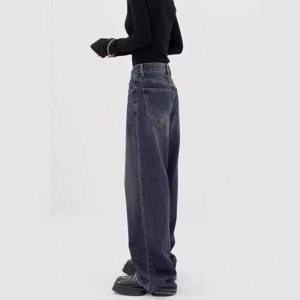 Damen Weite Denim-Hose mit extravagantem Schnitt und hohem Taillenbund R&B