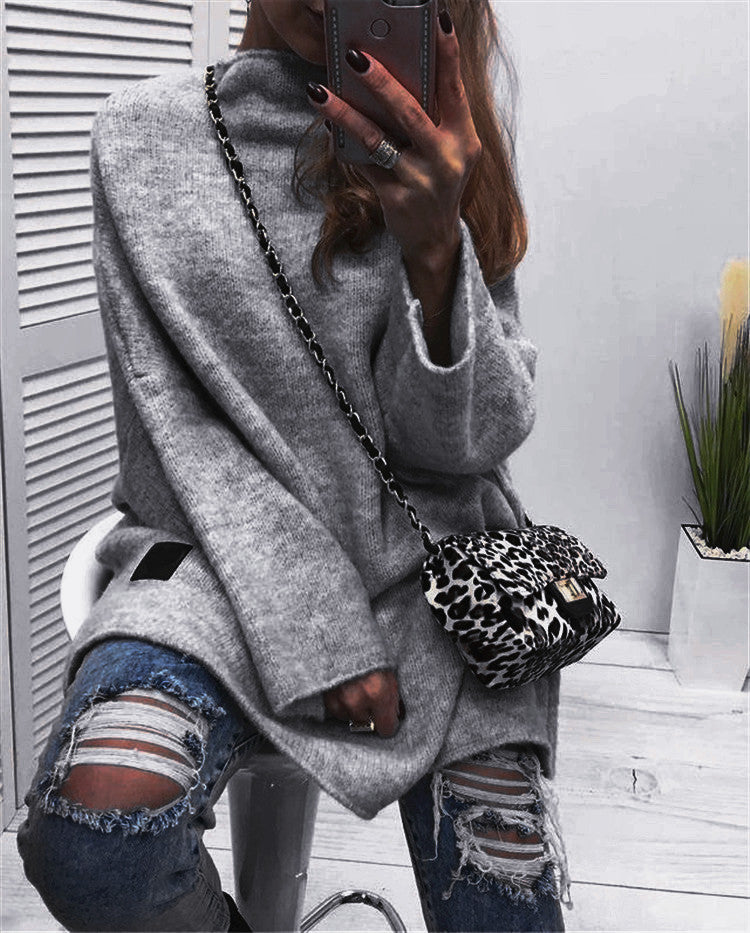 Damen großzügig geschnittener Strickpullover mit weitem Bündchen und modischem Schnitt R&B