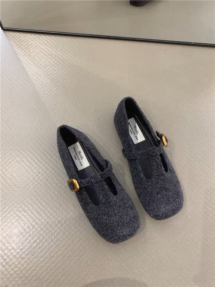 Damen elegante Filz-Ballerinas mit dekorativem Riemchen und bequemer Sohle R&B