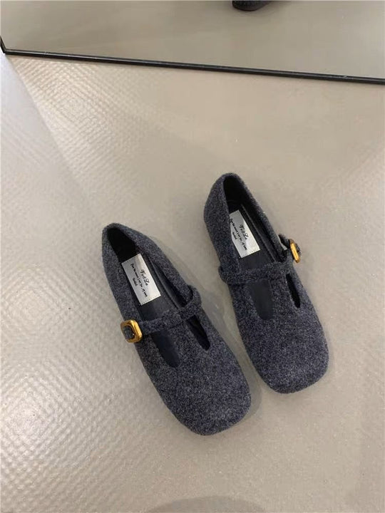 Damen elegante Filz-Ballerinas mit dekorativem Riemchen und bequemer Sohle R&B