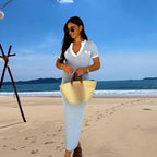 Damen Elegantes, figurbetontes Maxikleid mit modernen Knopfdetails und seitlichem Schlitz R&B