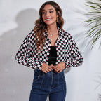 Damen Modische Karokbluse mit Herzen und cropped Schnitt R&B
