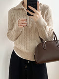 Damen Kuscheliger Strickpullover mit Stehkragen und Zopfdesign