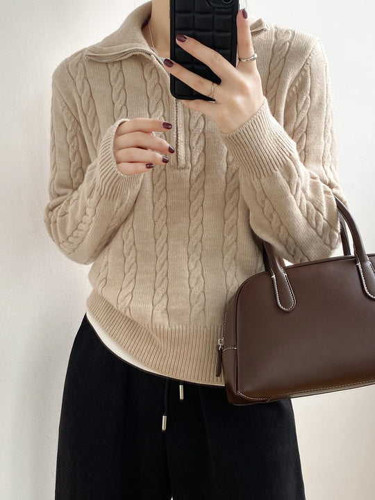 Damen Kuscheliger Strickpullover mit Stehkragen und Zopfdesign R&B