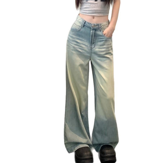 Damen Weite High-Waist Jeans mit modischem Farbverlauf R&B