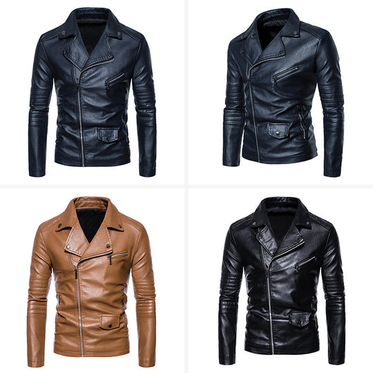 Herren stylische Bikerjacke mit asymmetrischem Reißverschluss und praktischen Taschen R&B