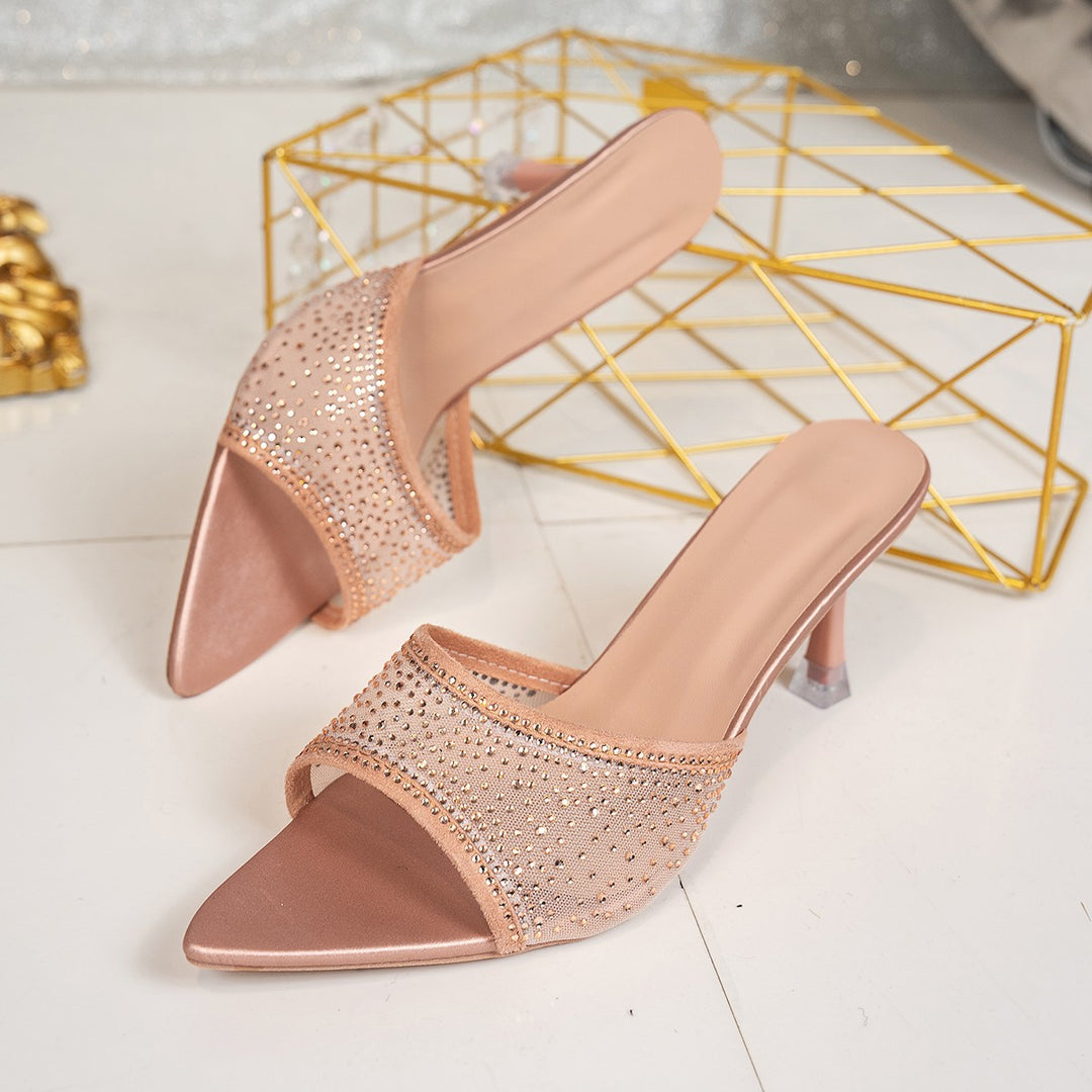 Damen Glamouröse Mules mit funkelnden Strasssteinen und elegantem, transparentem Obermaterial R&B