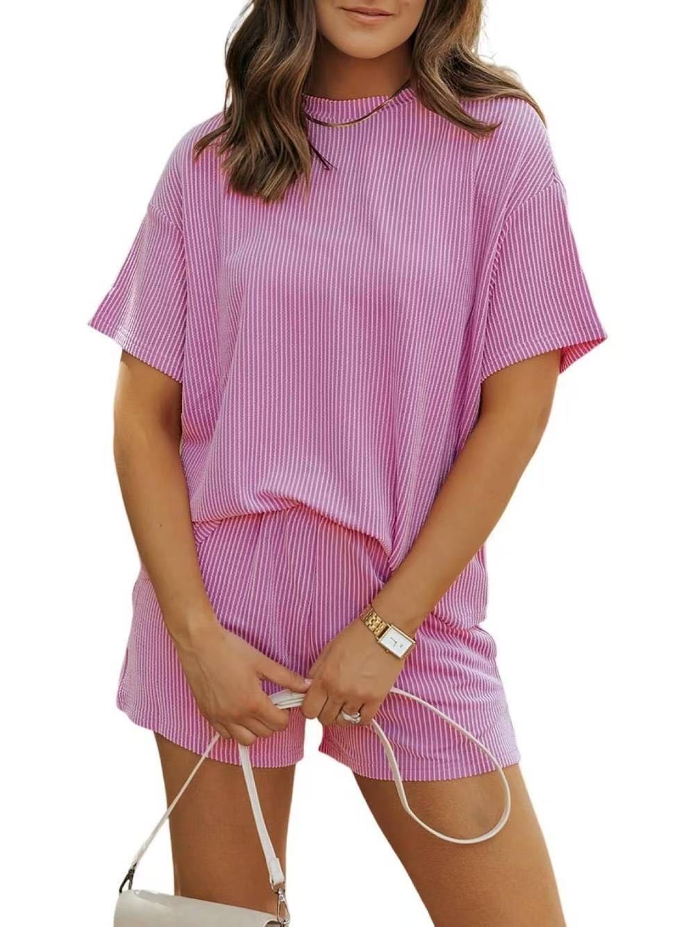 Damen lässiger Lounge-Set mit sportlichem Design und Kurzarm R&B