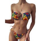 Damen Bandeau-Bikini mit aufregendem Mustermix und verstellbaren Trägern R&B