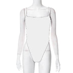 Damen hochgeschnittener Badeanzug mit verstellbaren Spaghettiträgern und minimalistischer Silhouette R&B