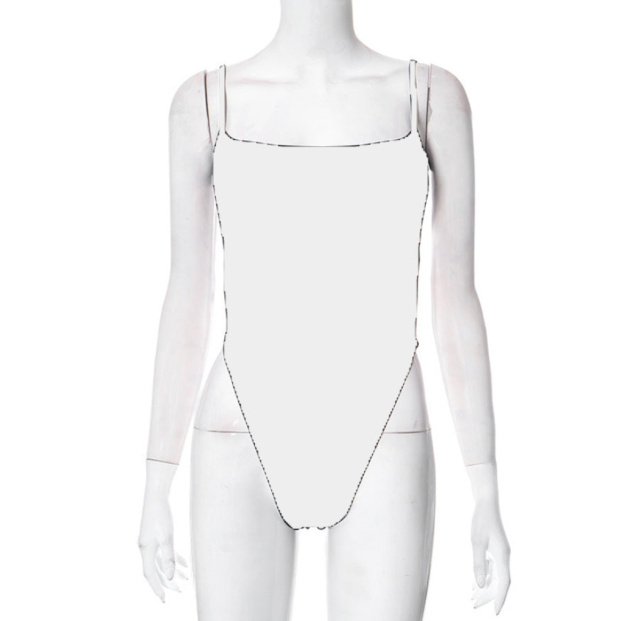 Damen hochgeschnittener Badeanzug mit verstellbaren Spaghettiträgern und minimalistischer Silhouette R&B