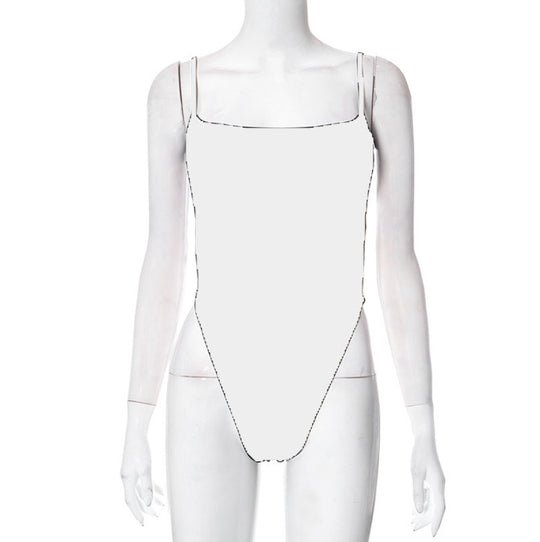 Damen hochgeschnittener Badeanzug mit verstellbaren Spaghettiträgern und minimalistischer Silhouette R&B