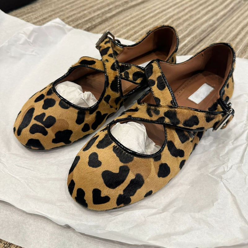 Damen Ballerinas mit elegantem Leopolddesign und modischem Schnallenakzent R&B