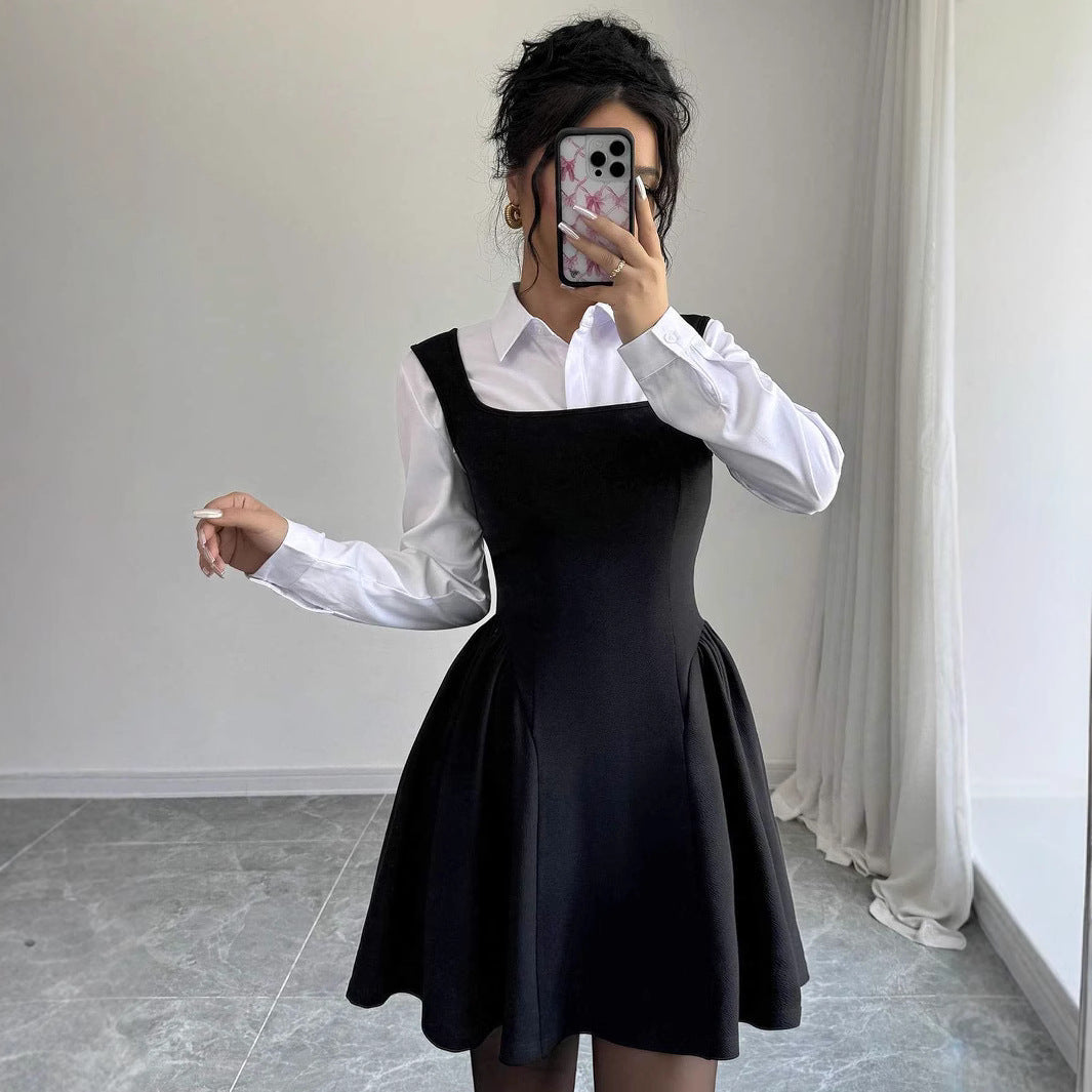 Damen A-Linien Kleid mit Quadrat-Ausschnitt und fließendem Rock