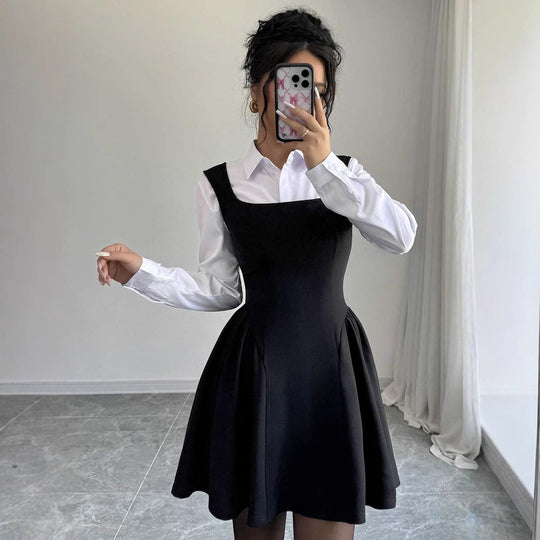 Damen A-Linien Kleid mit Quadrat-Ausschnitt und fließendem Rock R&B