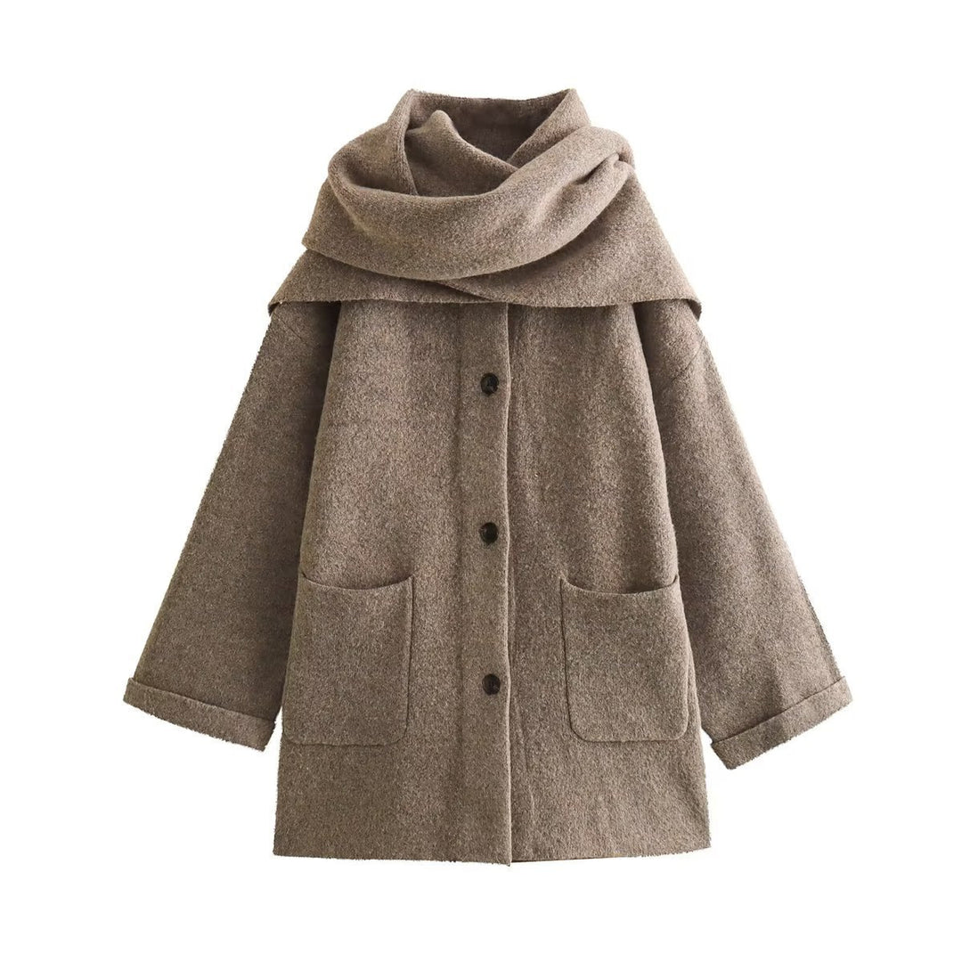 Damen elegante Oversize-Jacke aus warmer Wolle mit Taschen R&B
