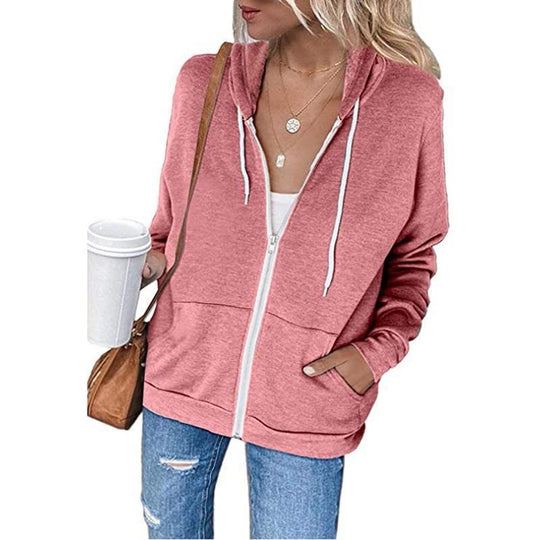 Damen Bequeme Kapuzenjacke mit durchgehendem Reißverschluss und großen Taschen R&B