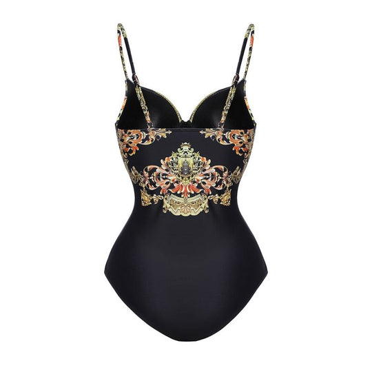 Damen Einteiler Badeanzug mit elegantem Design und passendem Wickeltuch R&B