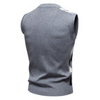 Herren ärmelloser Pullover mit rautenförmigem Muster und modernem V-Ausschnitt