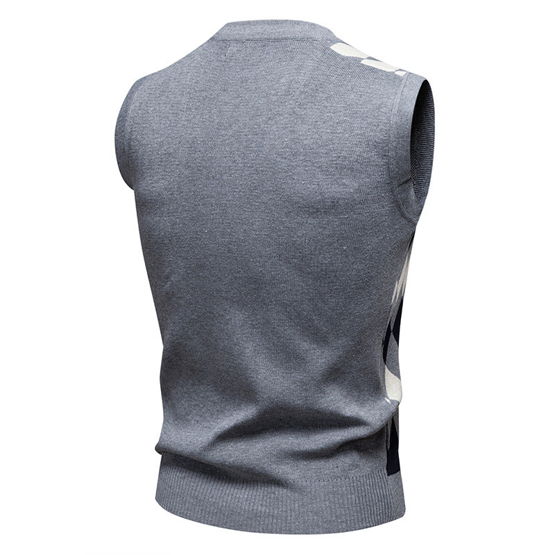 Herren ärmelloser Pullover mit rautenförmigem Muster und modernem V-Ausschnitt