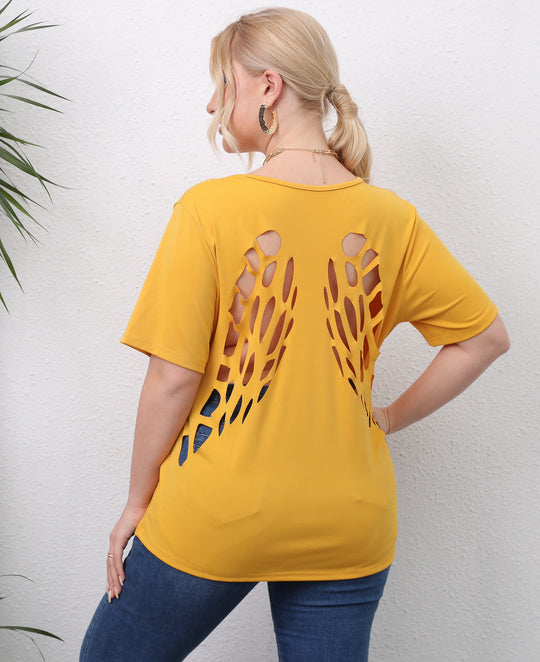 Damen angesagtes T-Shirt mit kreativen Ausschnitten R&B