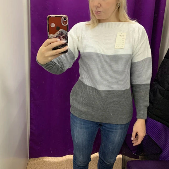 Damen Gemütlicher Strickpullover mit Farbblockdesign R&B