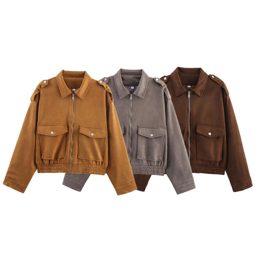 Damen lässige Utility-Jacke mit robustem Reißverschluss und großen aufgesetzten Taschen R&B
