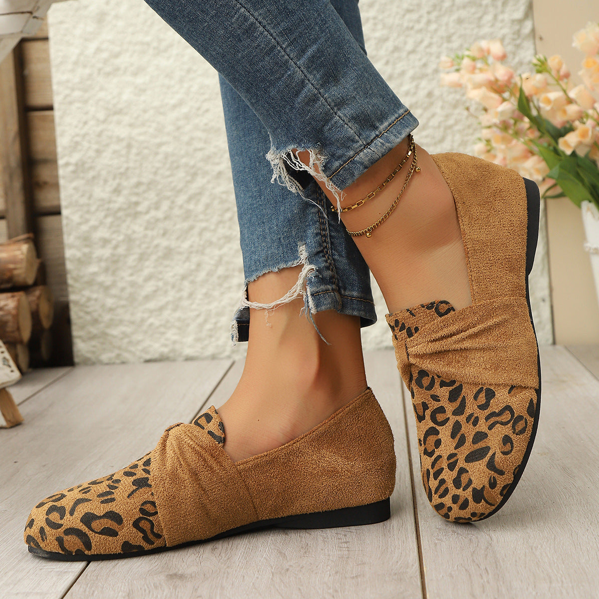 Damen Mokassins mit modischem Leopardenmuster und eleganter Schleifenapplikation R&B