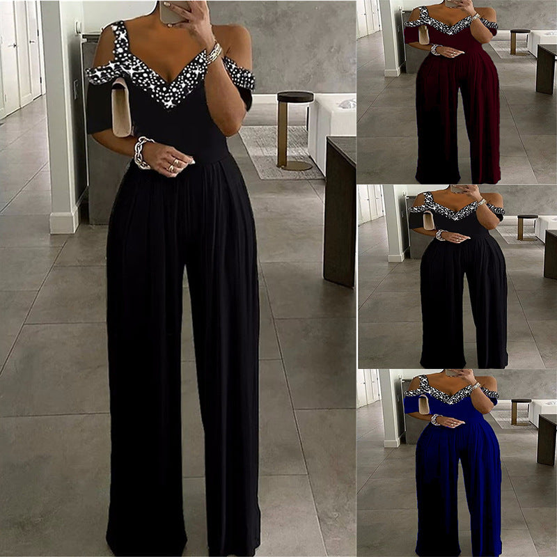 Eleganter Damen Jumpsuit mit Schulterfreiem Schnitt & Glitzerndem Dekolleté für Party & Events | R&B