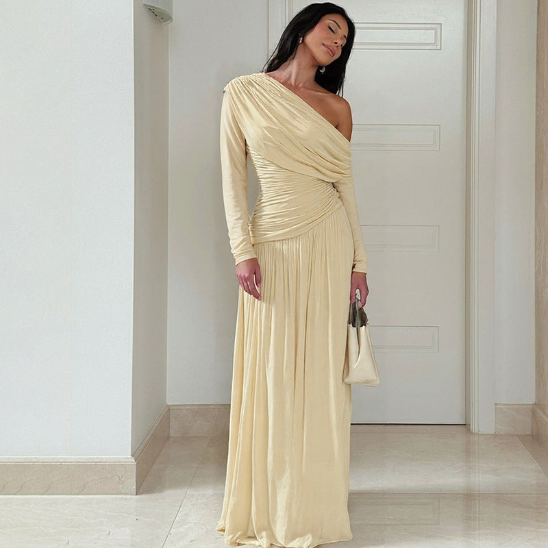 Damen elegantes Wickel-Maxi-Kleid mit asymmetrischem Schnitt R&B