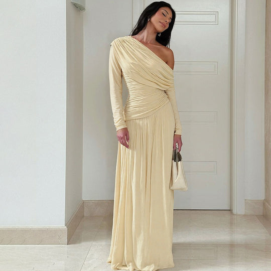 Damen elegantes Wickel-Maxi-Kleid mit asymmetrischem Schnitt R&B