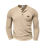 Herren langärmliges Henley-T-Shirt mit strukturiertem GewR&Be und modischem Knopfdesign R&B
